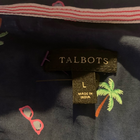 Talbots Women’s Navy Long Sleeves with Tropical Theme Blouse Size Large - Picture 7 of 7